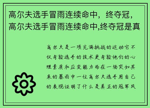 高尔夫选手冒雨连续命中，终夺冠，高尔夫选手冒雨连续命中,终夺冠是真的吗